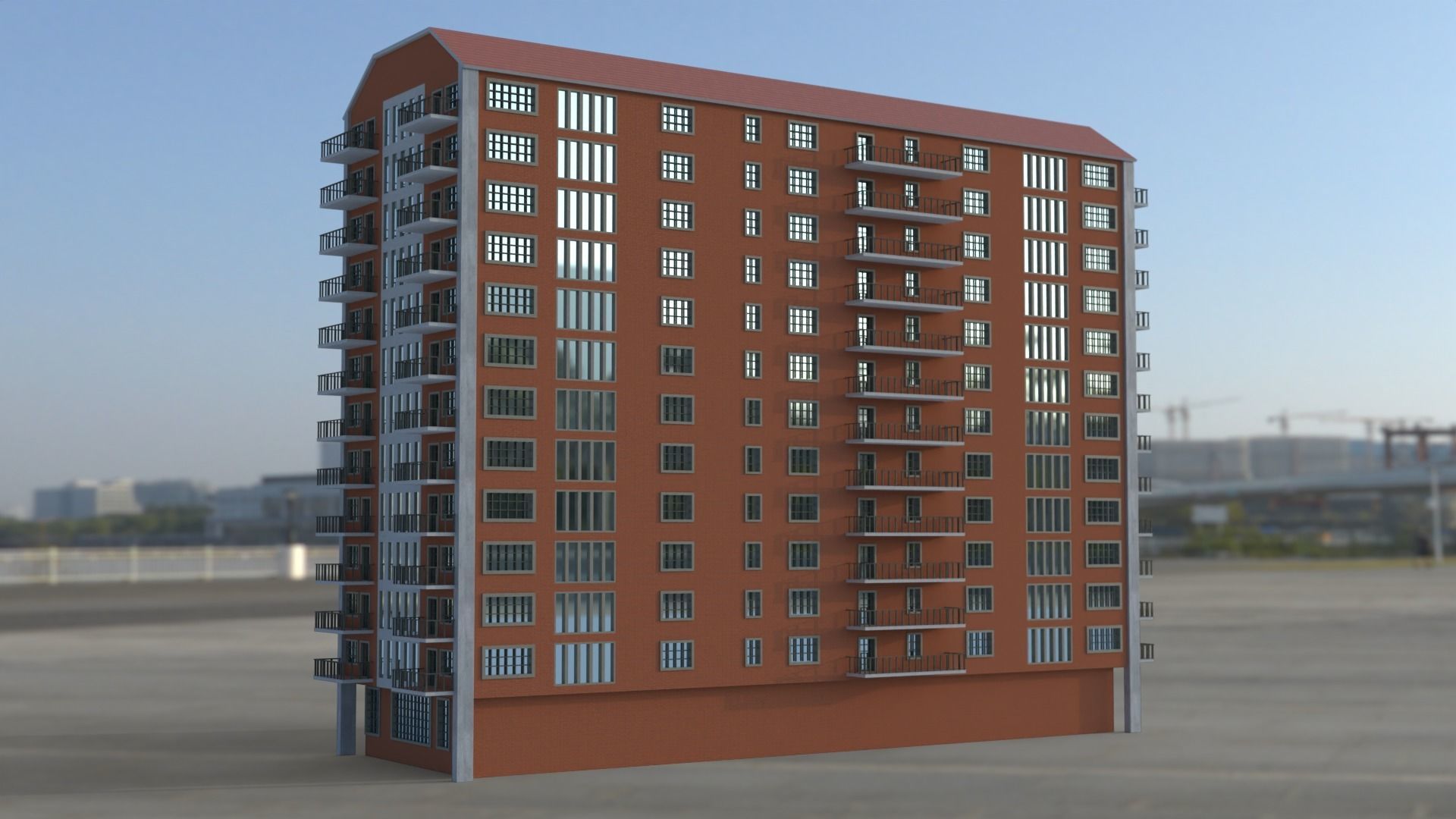 Building 3D model apartment in middle of field Low-poly 3D model_12