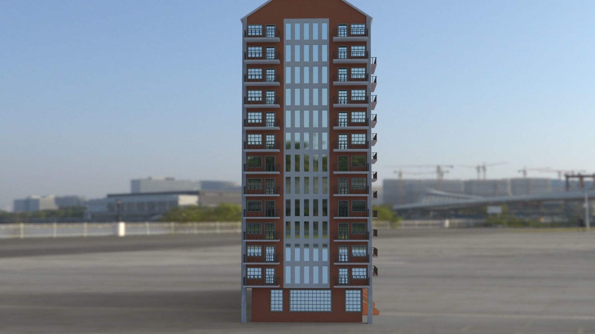 Building 3D model apartment in middle of field Low-poly 3D model_6