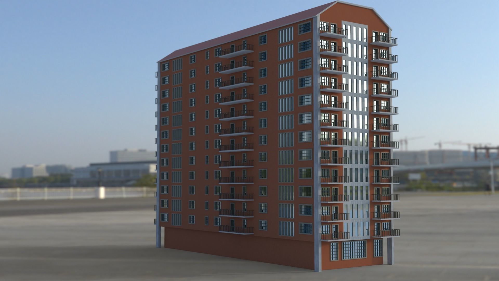 Building 3D model apartment in middle of field Low-poly 3D model_8