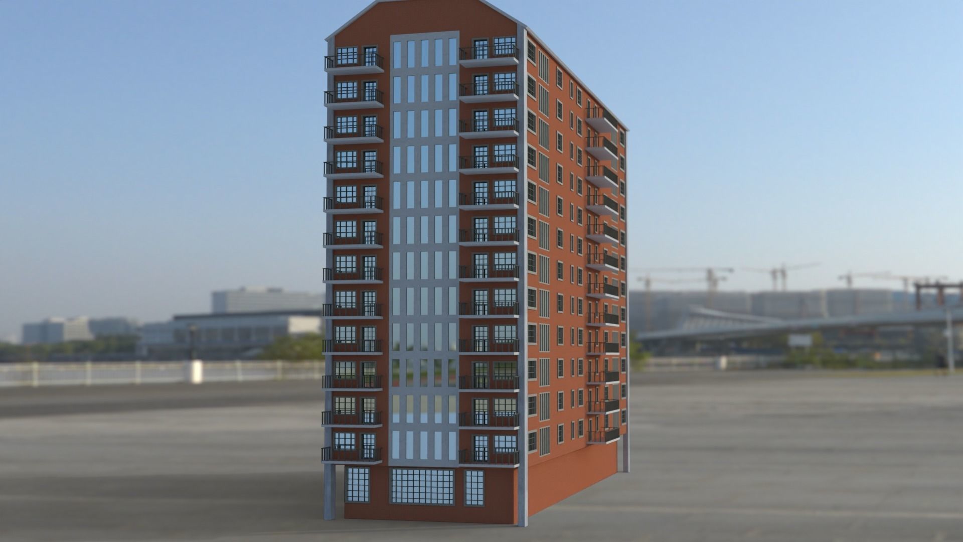 Building 3D model apartment in middle of field Low-poly 3D model_14
