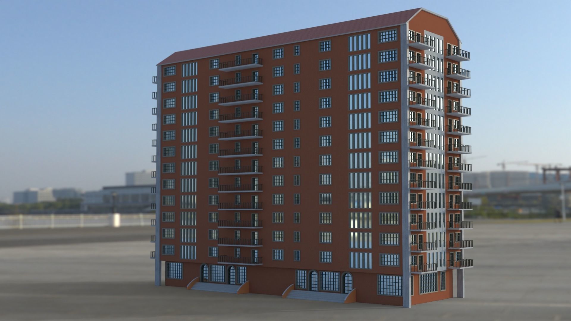 Building 3D model apartment in middle of field Low-poly 3D model_20