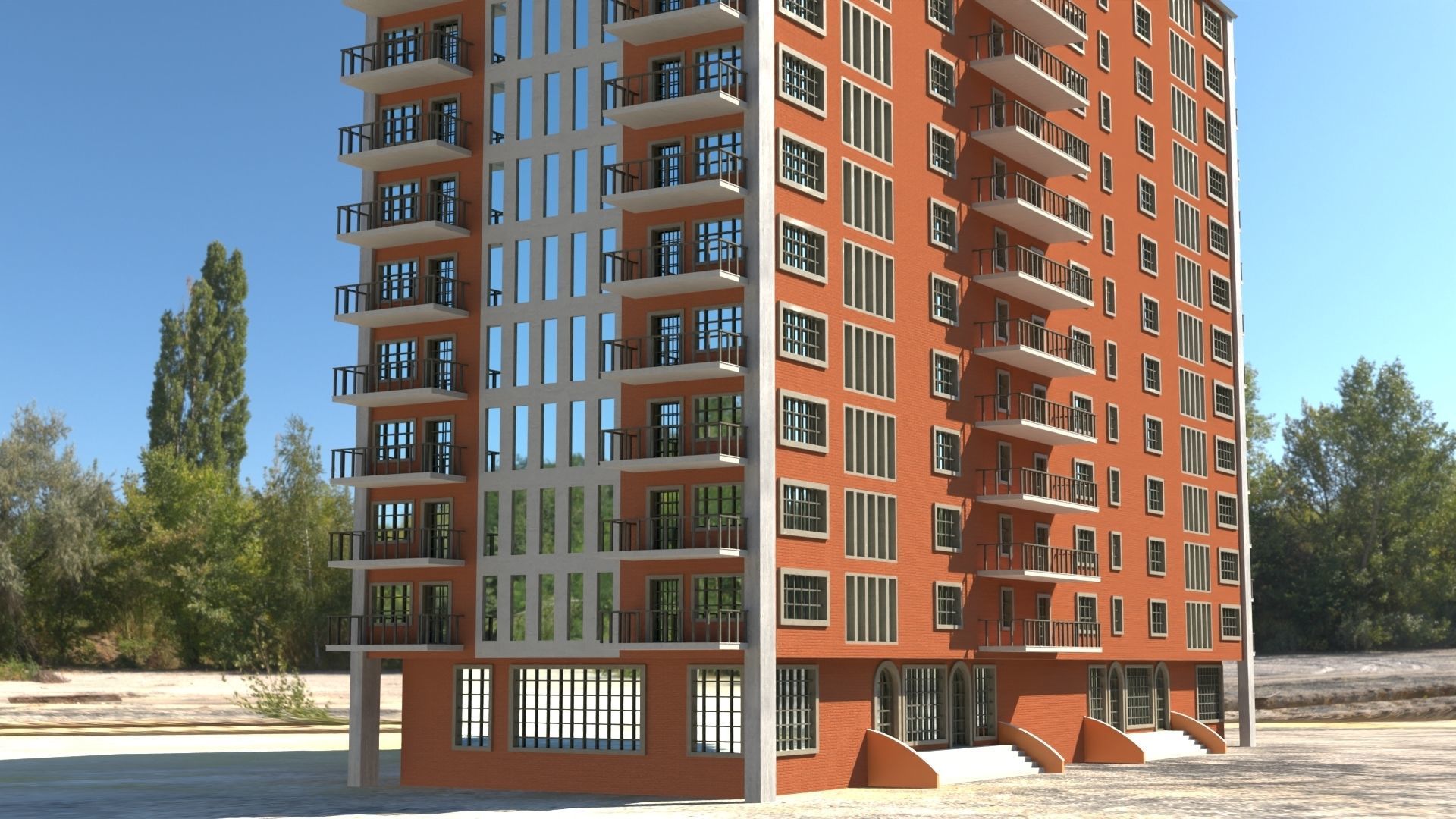 Building 3D model apartment in middle of field Low-poly 3D model_23