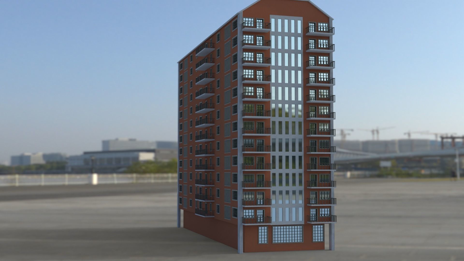 Building 3D model apartment in middle of field Low-poly 3D model_7