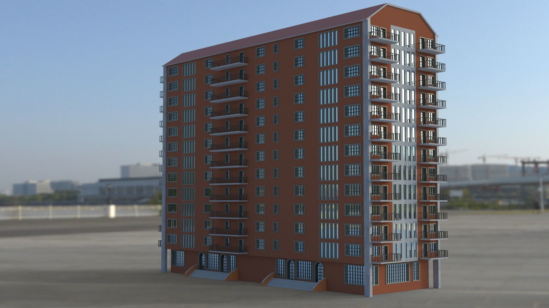 Building 3D model apartment in middle of field Low-poly 3D model_18