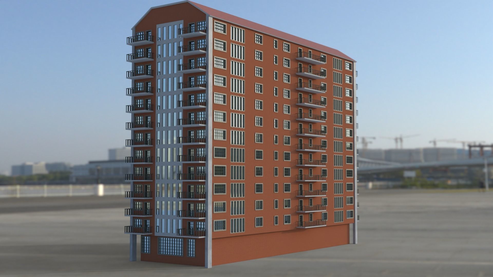 Building 3D model apartment in middle of field Low-poly 3D model_13