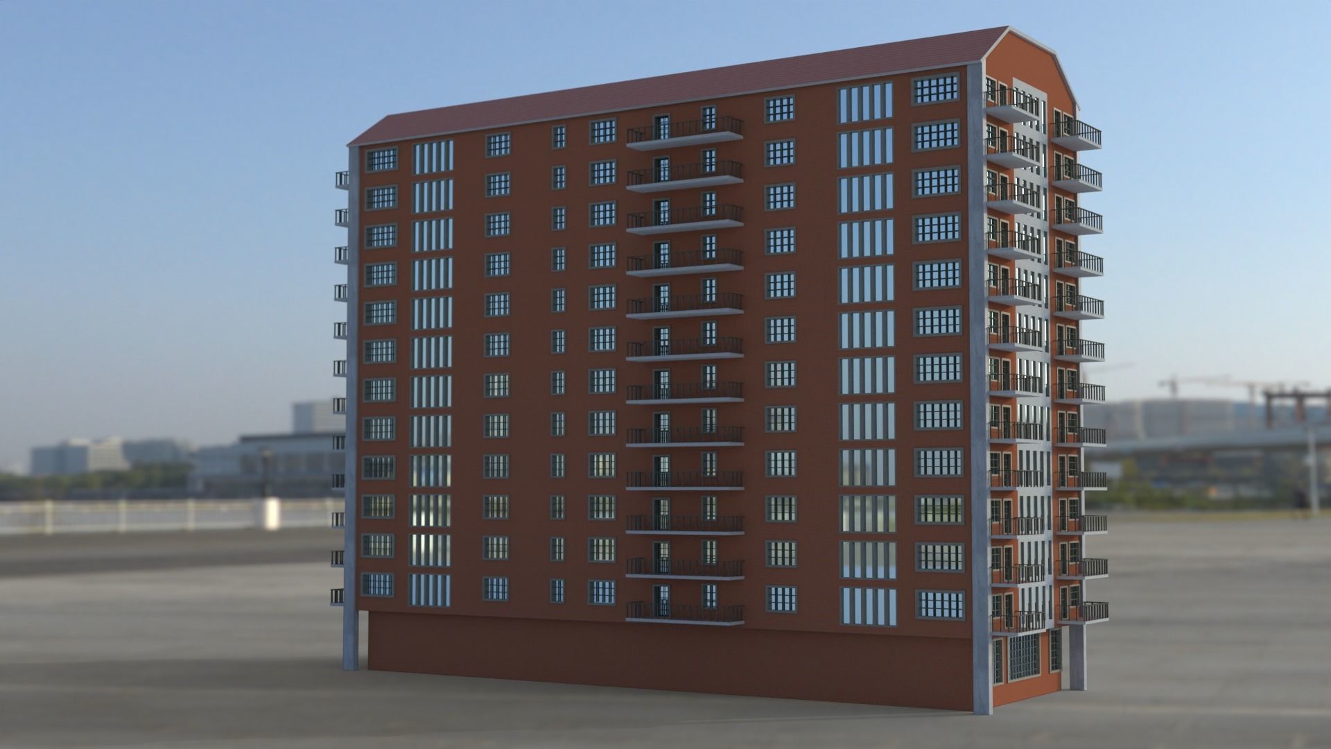 Building 3D model apartment in middle of field Low-poly 3D model_9