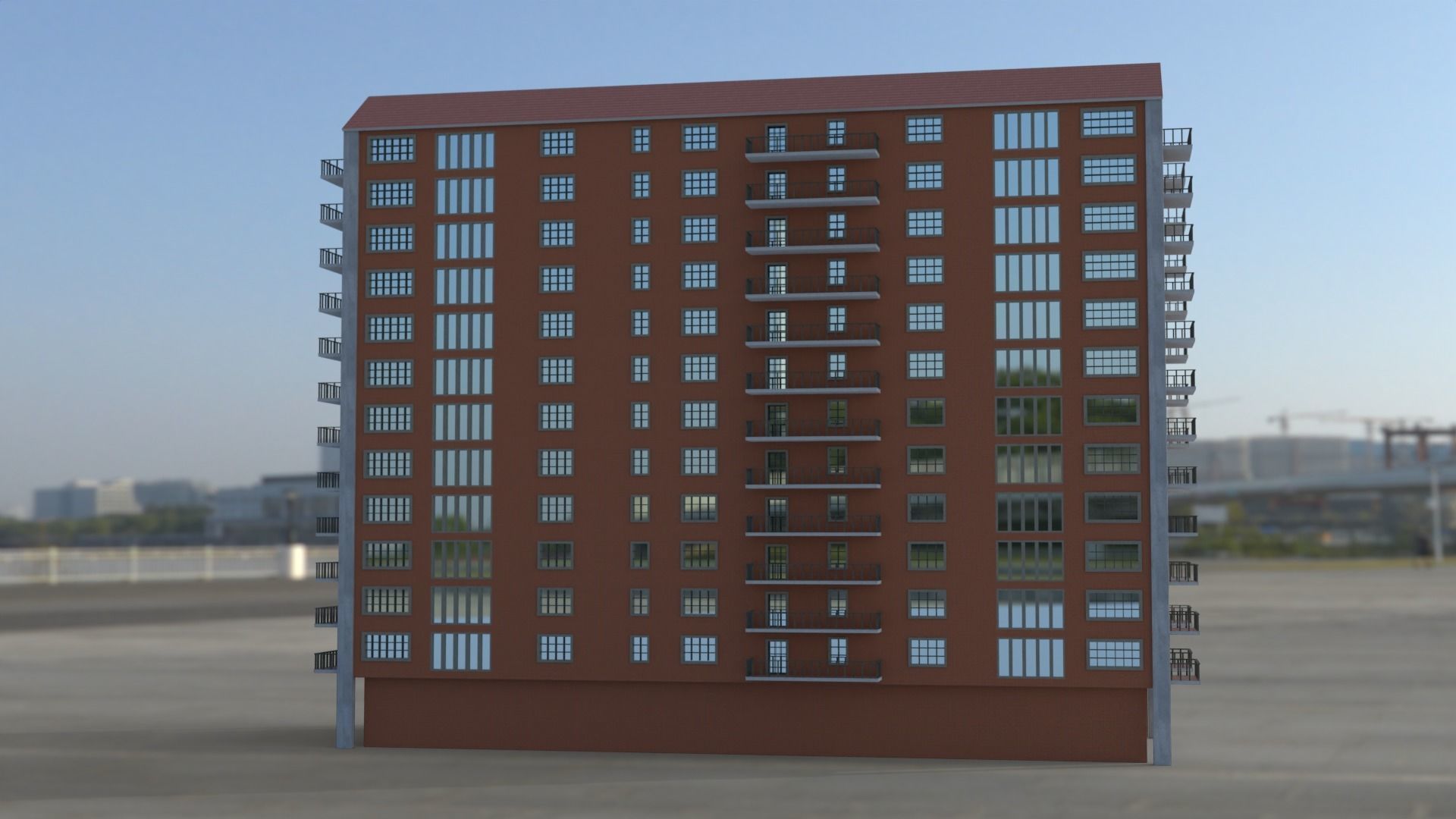 Building 3D model apartment in middle of field Low-poly 3D model_10