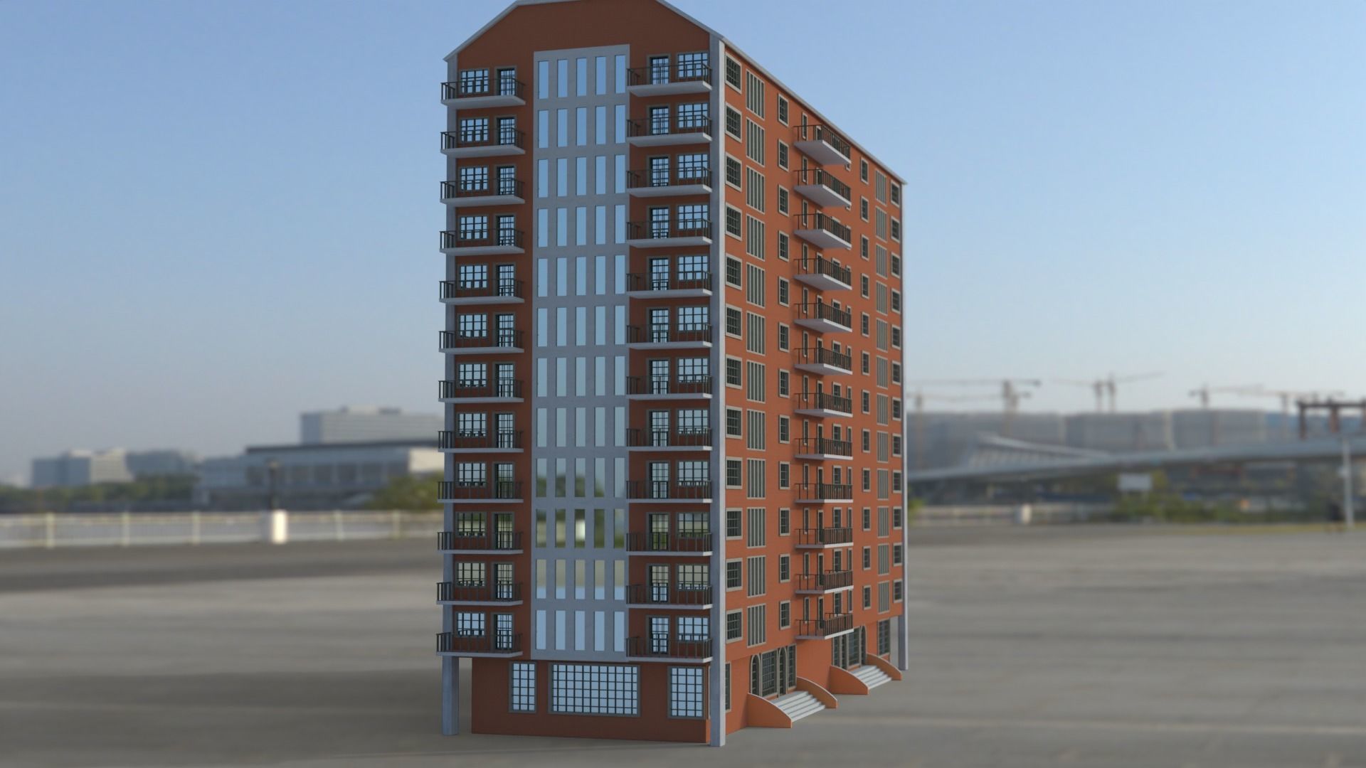 Building 3D model apartment in middle of field Low-poly 3D model_5