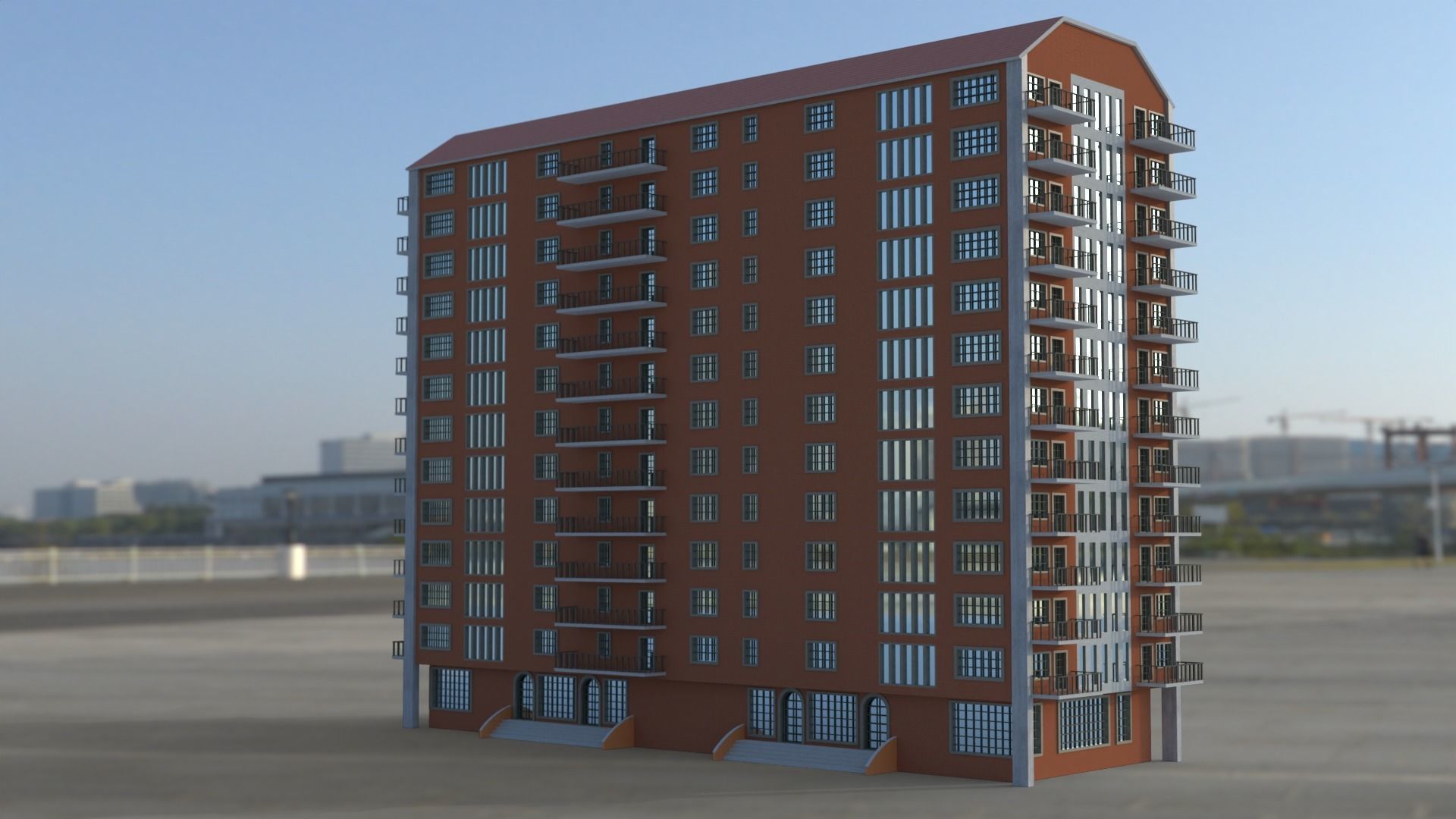 Building 3D model apartment in middle of field Low-poly 3D model_19