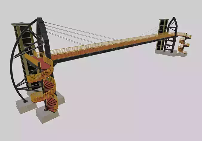 Steel Pedestrian Bridge-Elevator-Spiral Stair-Sailing Type-18 3D model