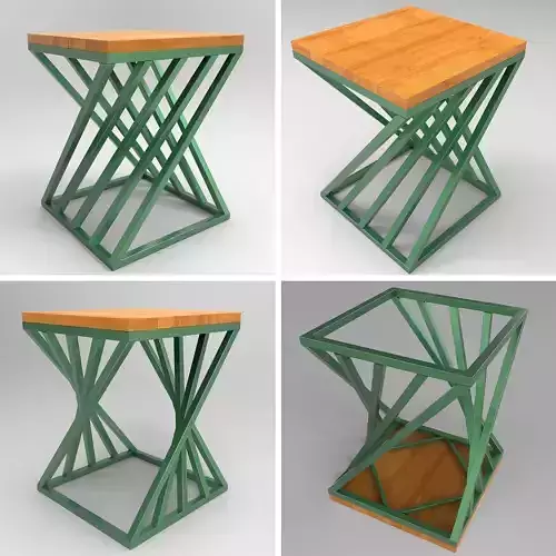 Chair side table with wooden top and metal legs 3D model