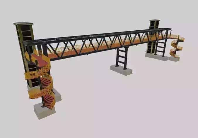 Steel Pedestrian Bridge-Elevator-Spiral Stair-Truss Type-19 3D model