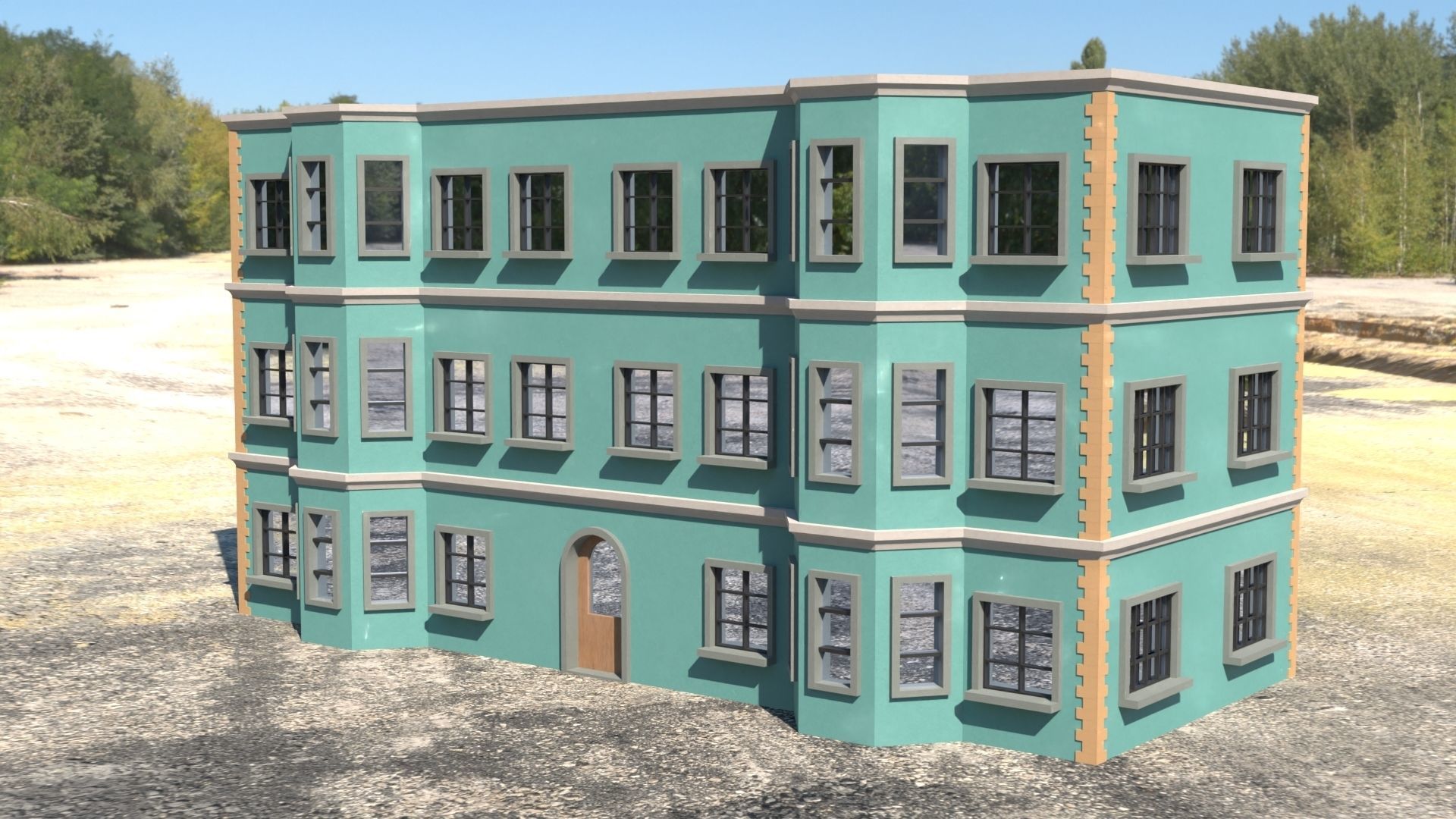Building 3D model with windows and balconies Low-poly 3D model_32