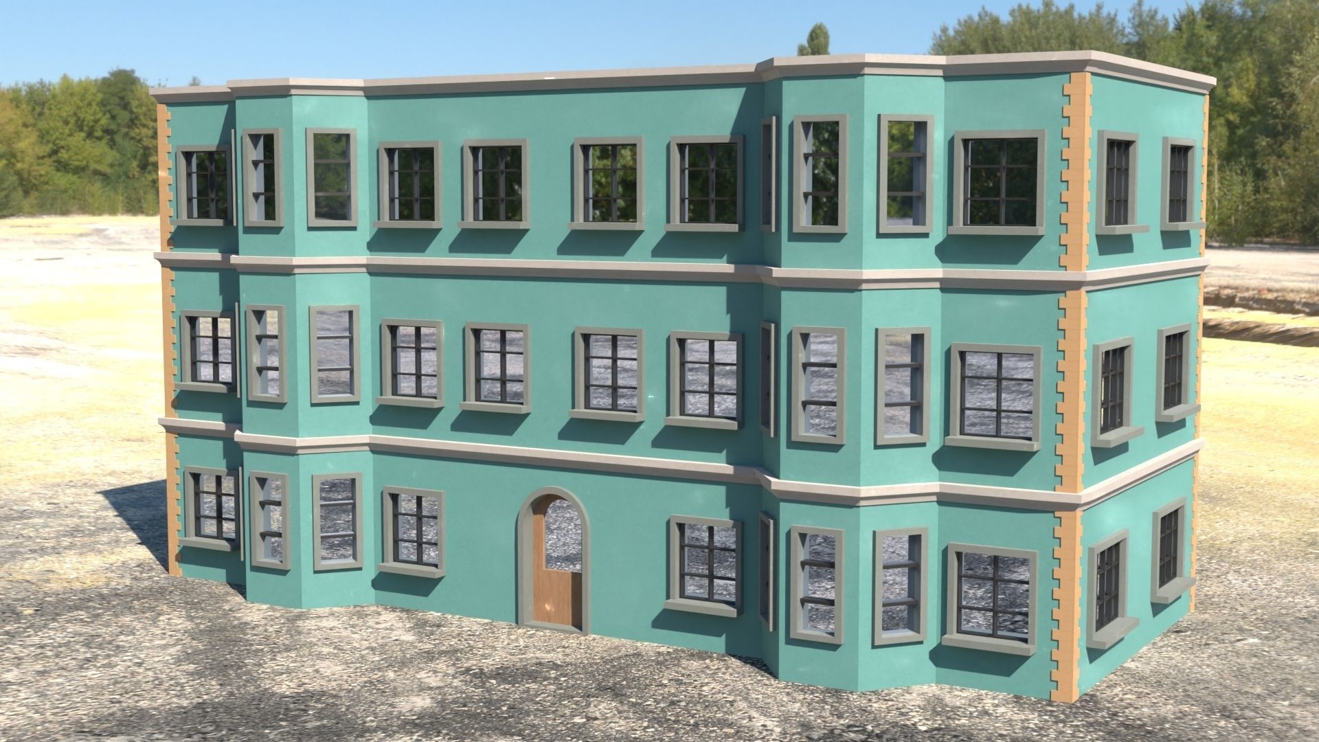 Building 3D model with windows and balconies Low-poly 3D model_13
