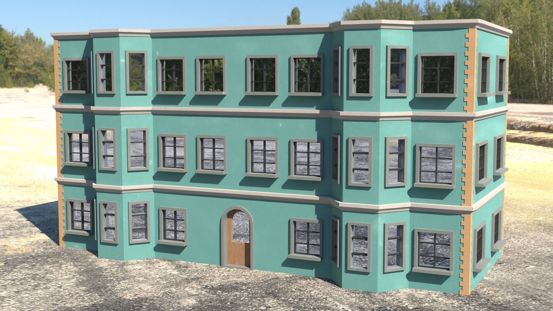 Building 3D model with windows and balconies Low-poly 3D model_30