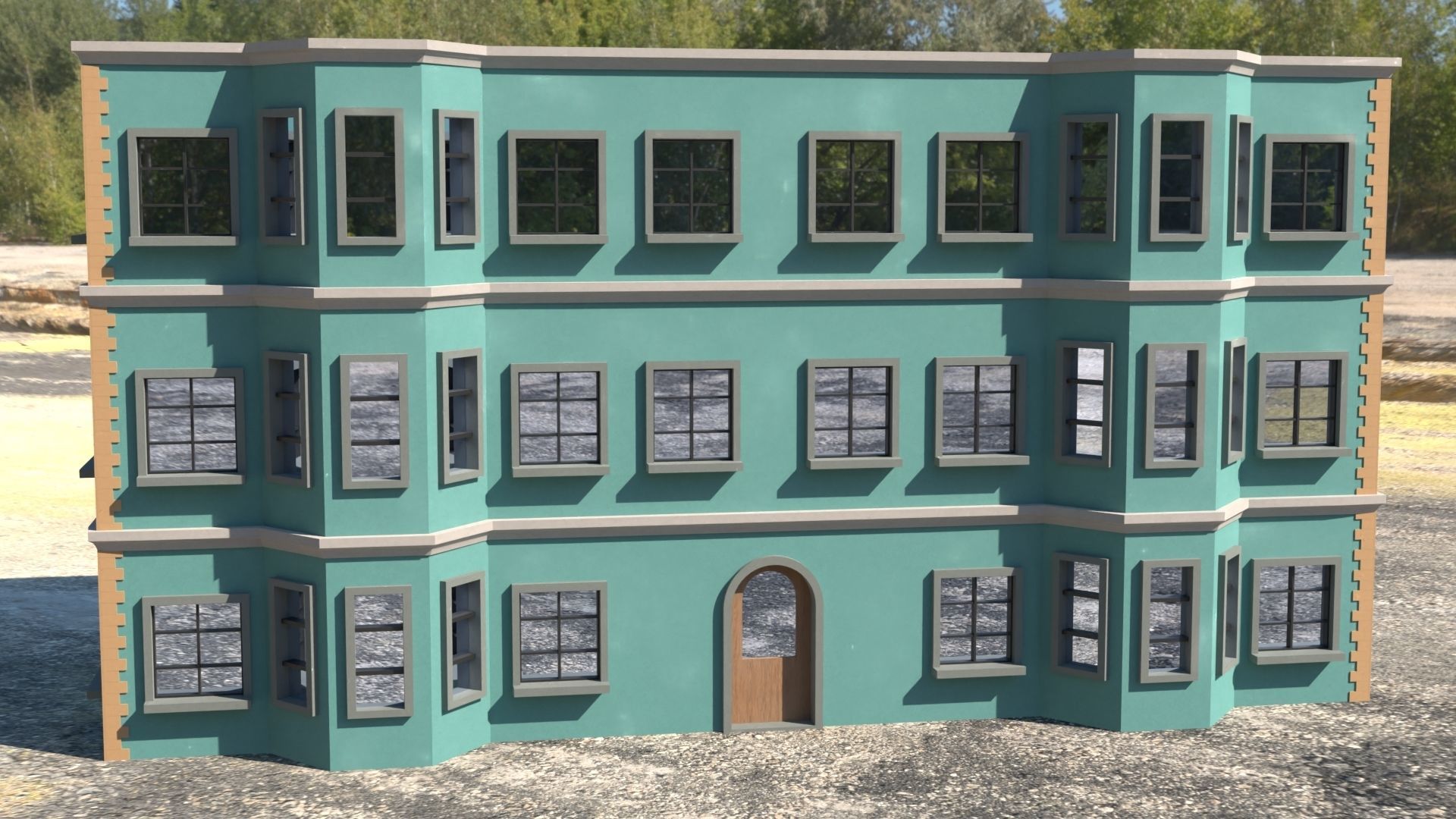 Building 3D model with windows and balconies Low-poly 3D model_34