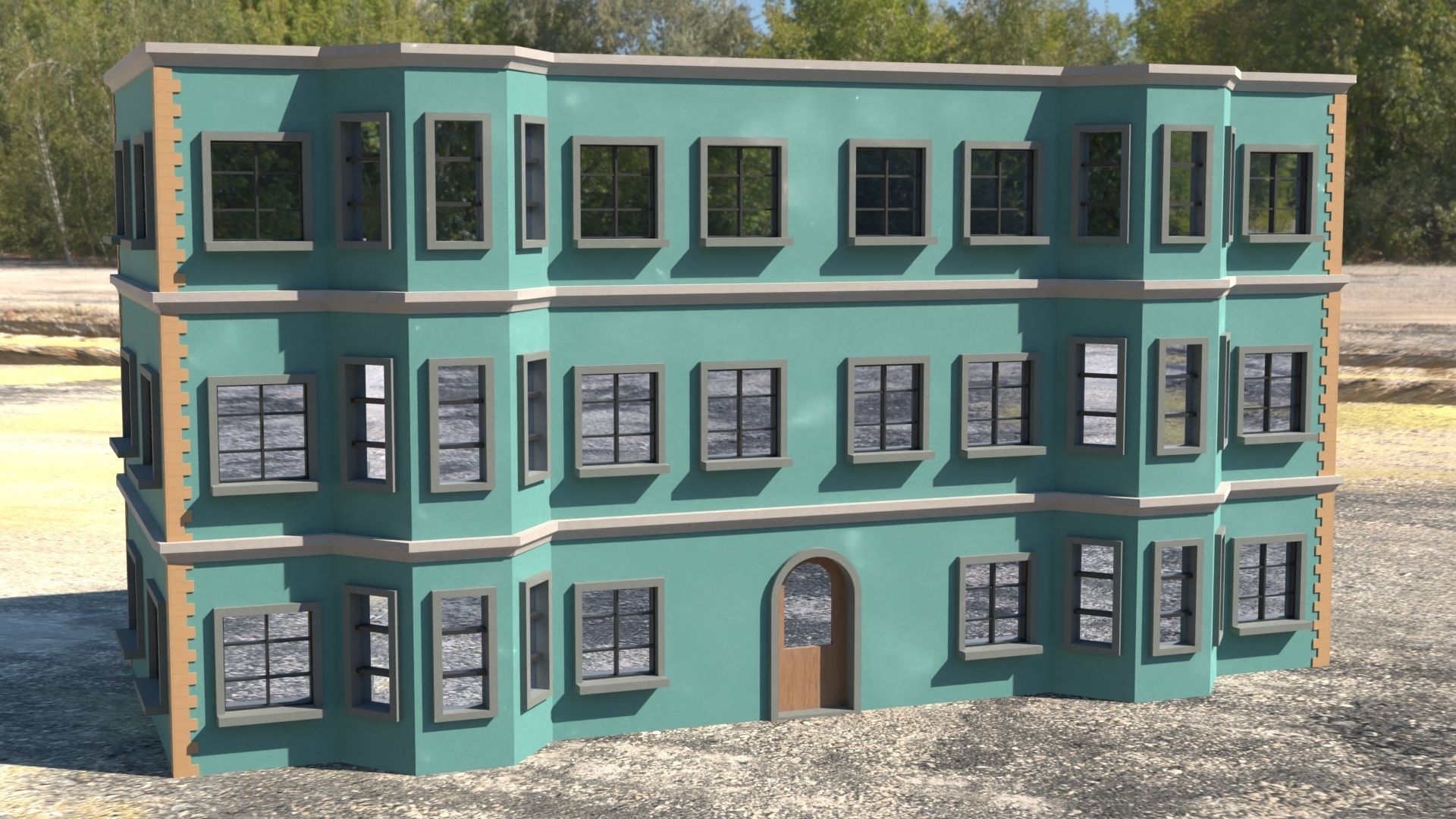 Building 3D model with windows and balconies Low-poly 3D model_27