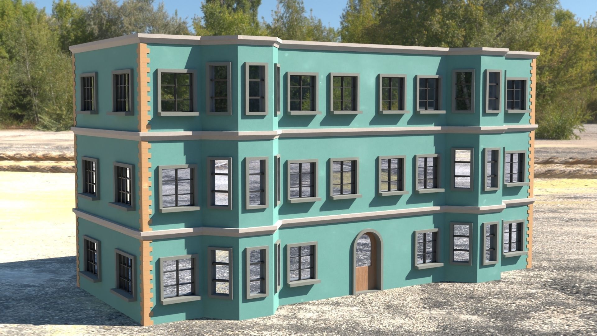 Building 3D model with windows and balconies Low-poly 3D model_18