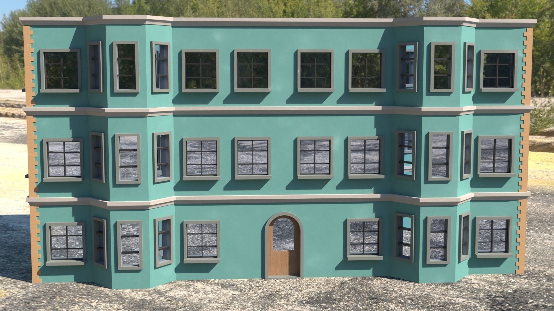 Building 3D model with windows and balconies Low-poly 3D model_7