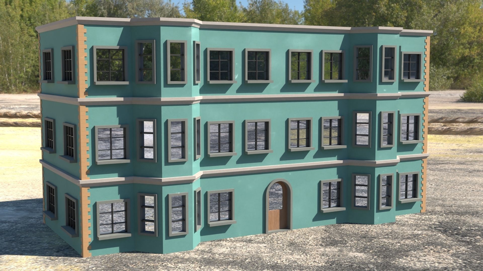 Building 3D model with windows and balconies Low-poly 3D model_21