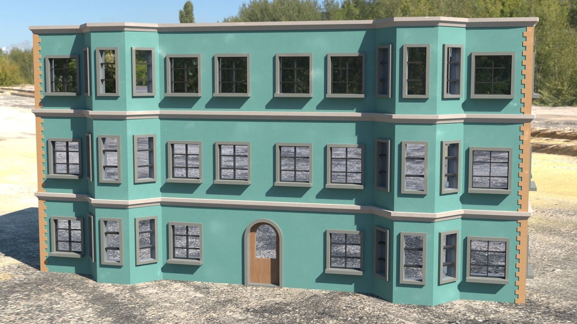 Building 3D model with windows and balconies Low-poly 3D model_31