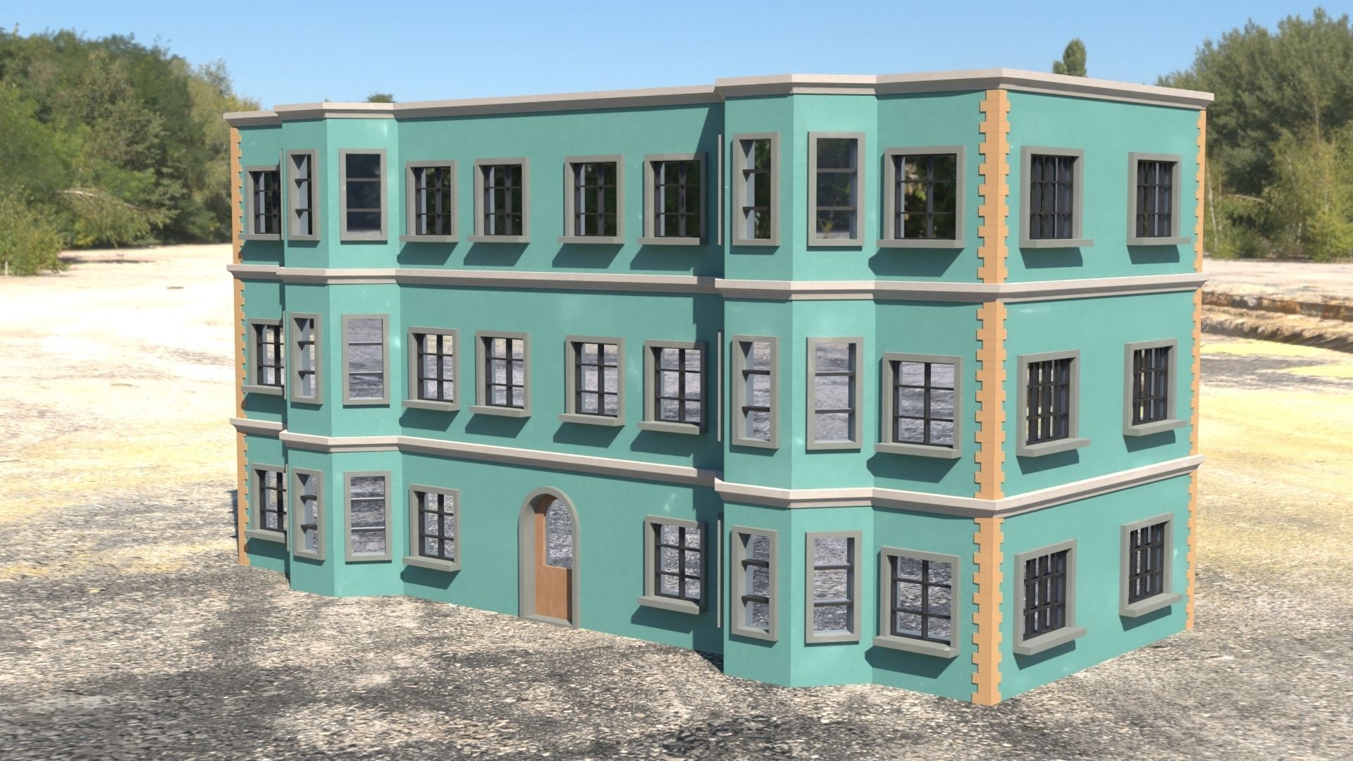 Building 3D model with windows and balconies Low-poly 3D model_28