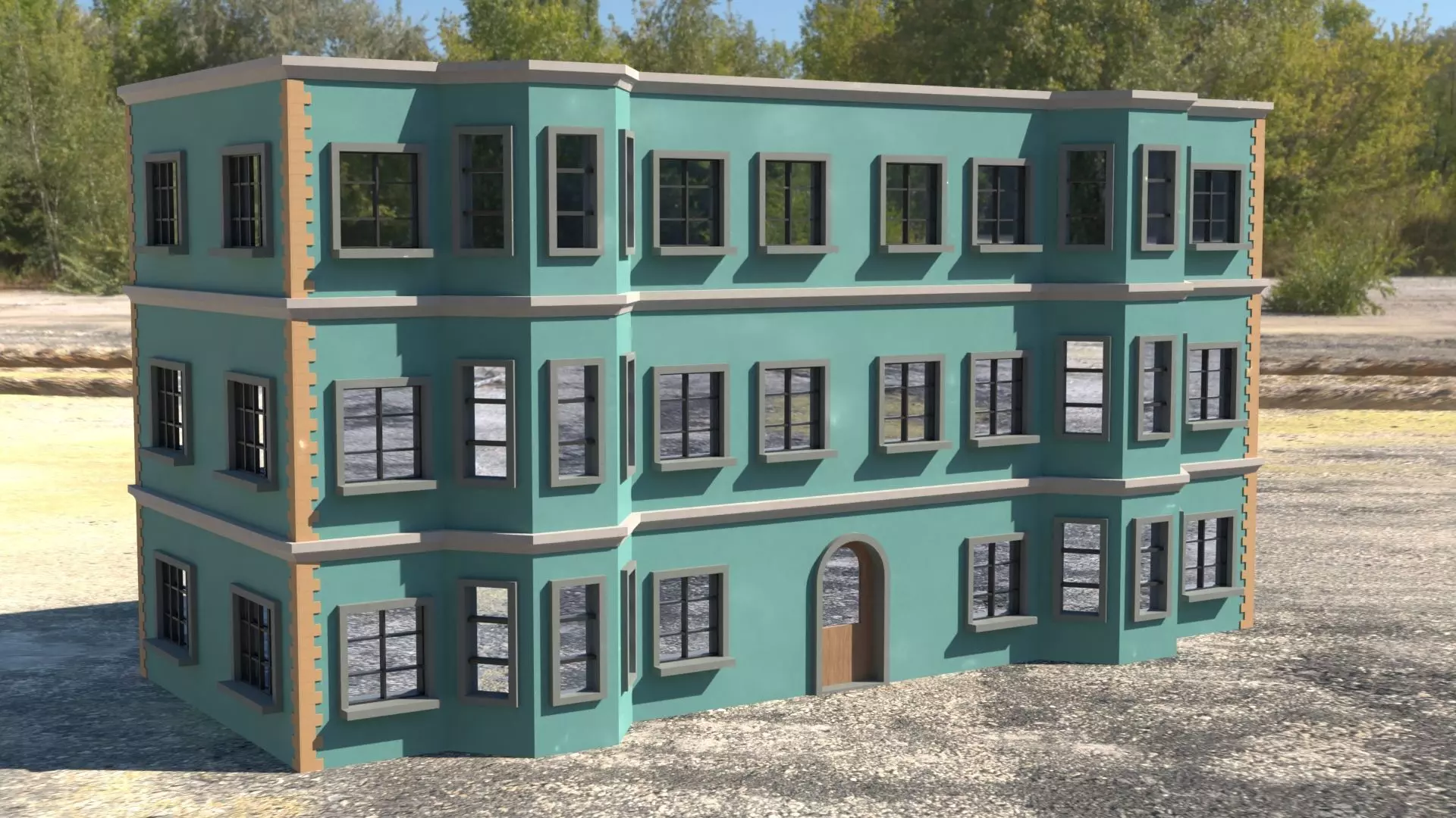 Building 3D model with windows and balconies Low-poly 3D model_0