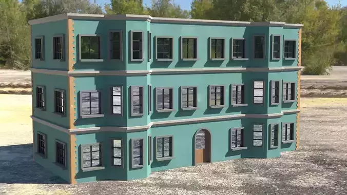 Building 3D model with windows and balconies Low-poly 3D model