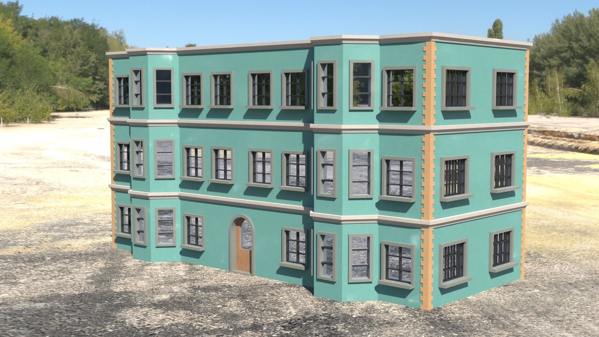 Building 3D model with windows and balconies Low-poly 3D model_37