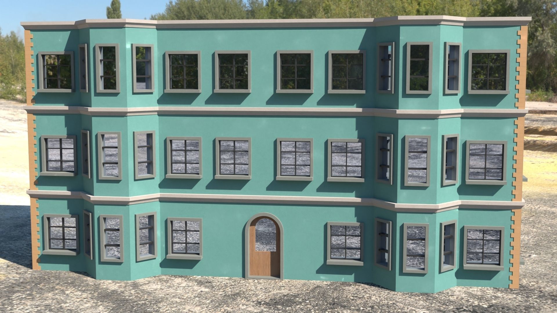 Building 3D model with windows and balconies Low-poly 3D model_9