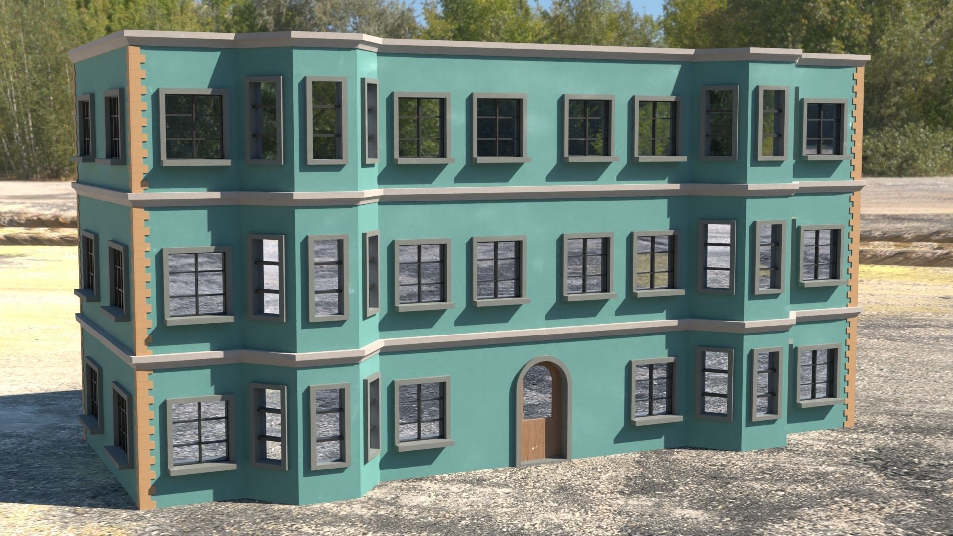 Building 3D model with windows and balconies Low-poly 3D model_24
