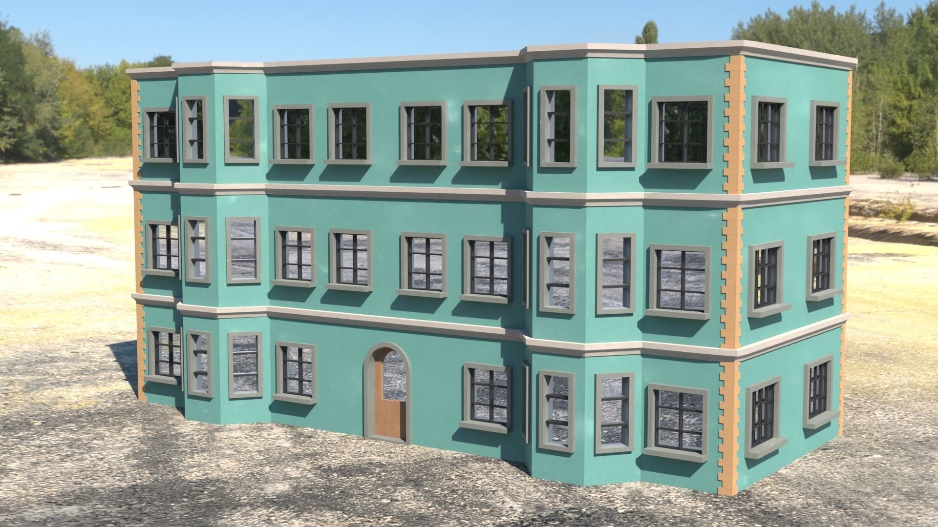 Building 3D model with windows and balconies Low-poly 3D model_14