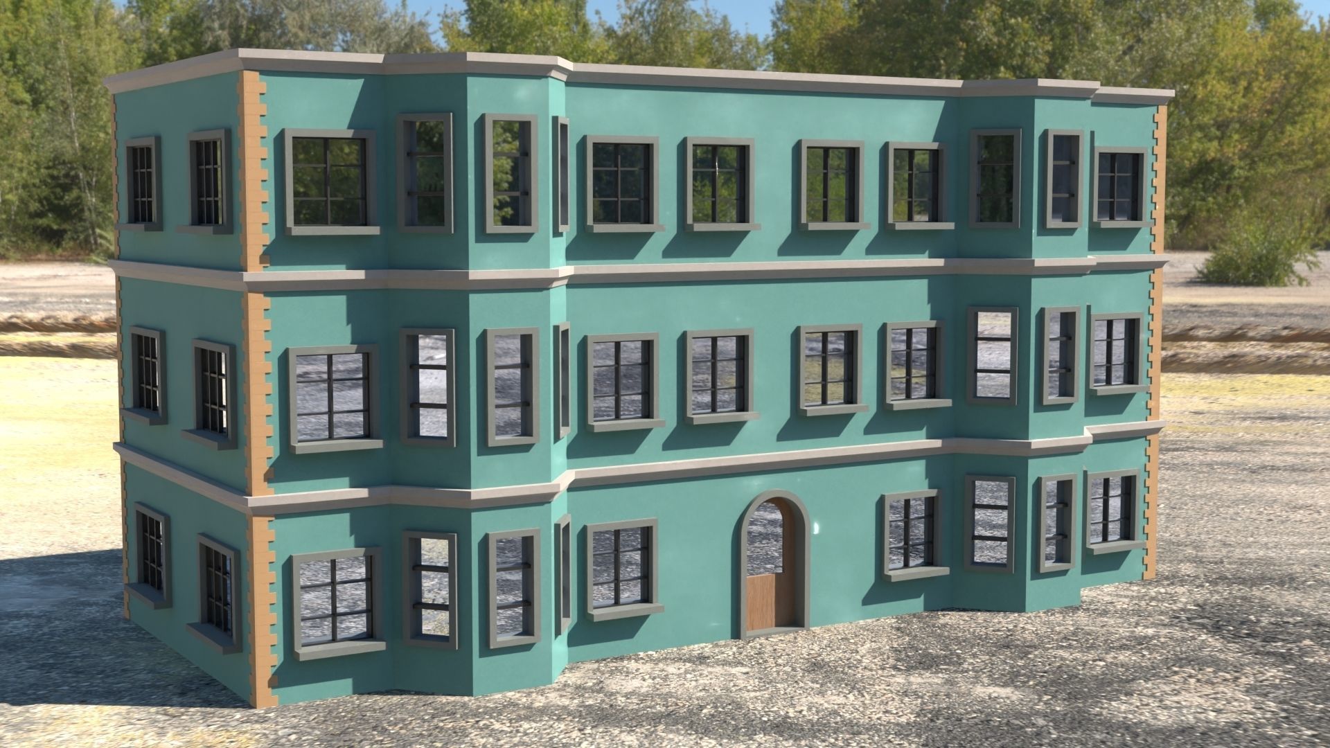 Building 3D model with windows and balconies Low-poly 3D model_1