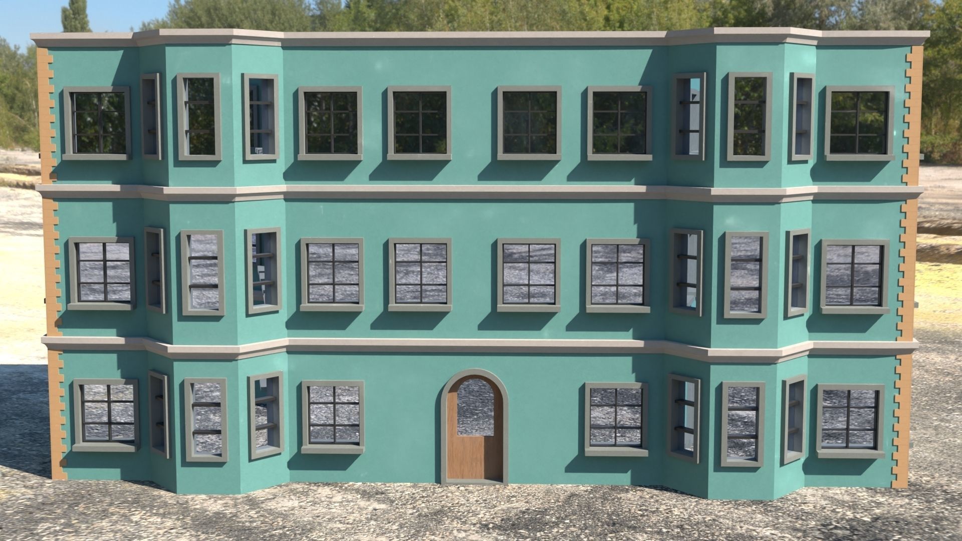 Building 3D model with windows and balconies Low-poly 3D model_25
