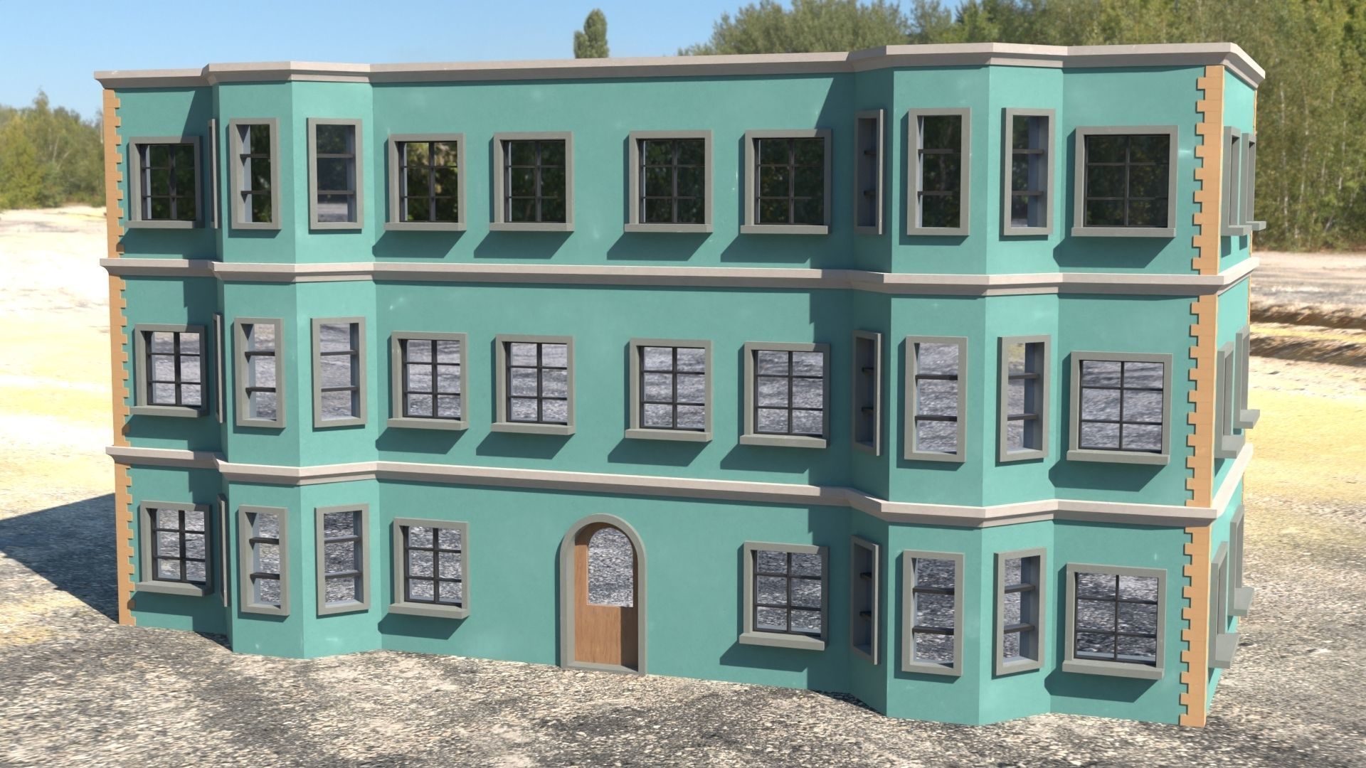 Building 3D model with windows and balconies Low-poly 3D model_11