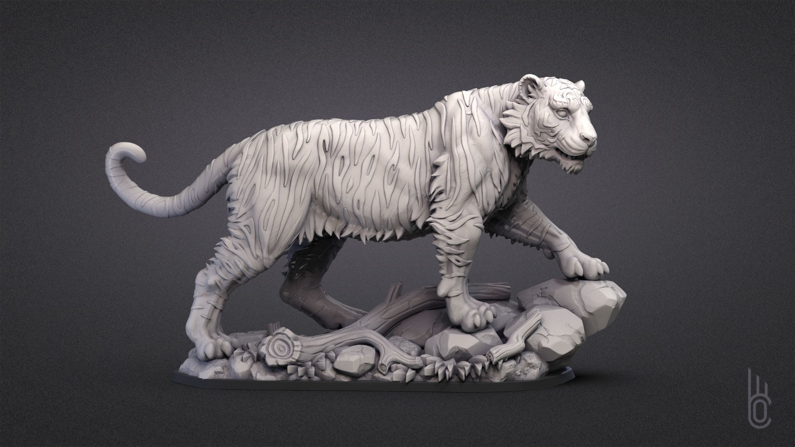 Tiger on rock 3D print model_8