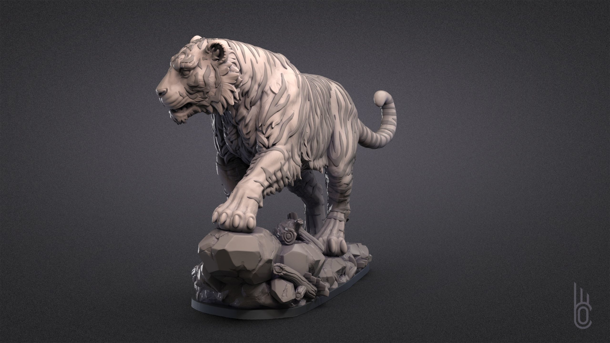 Tiger on rock 3D print model_3