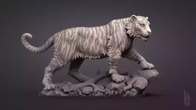 Tiger on rock 3D print model