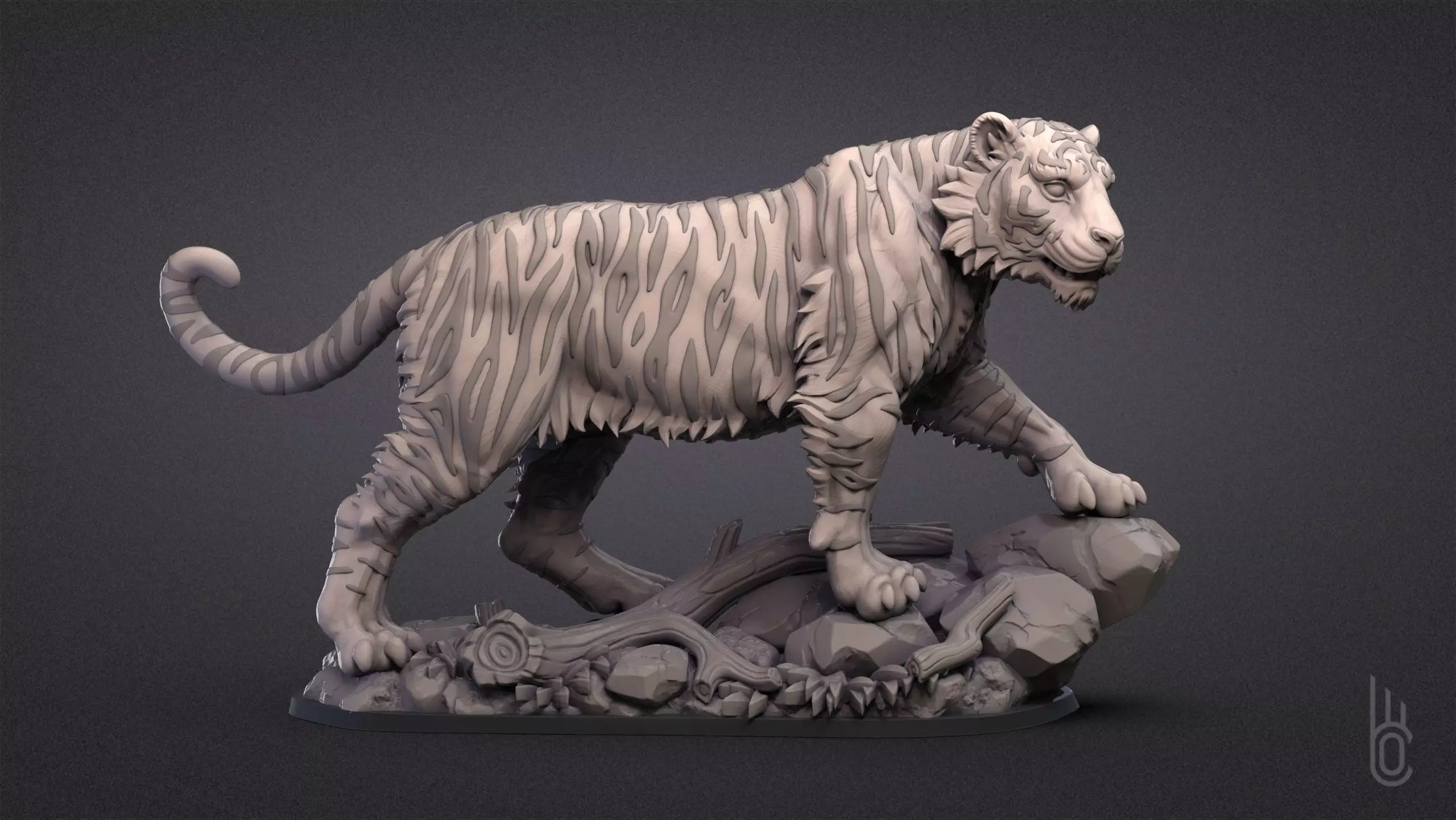Tiger on rock 3D print model_0