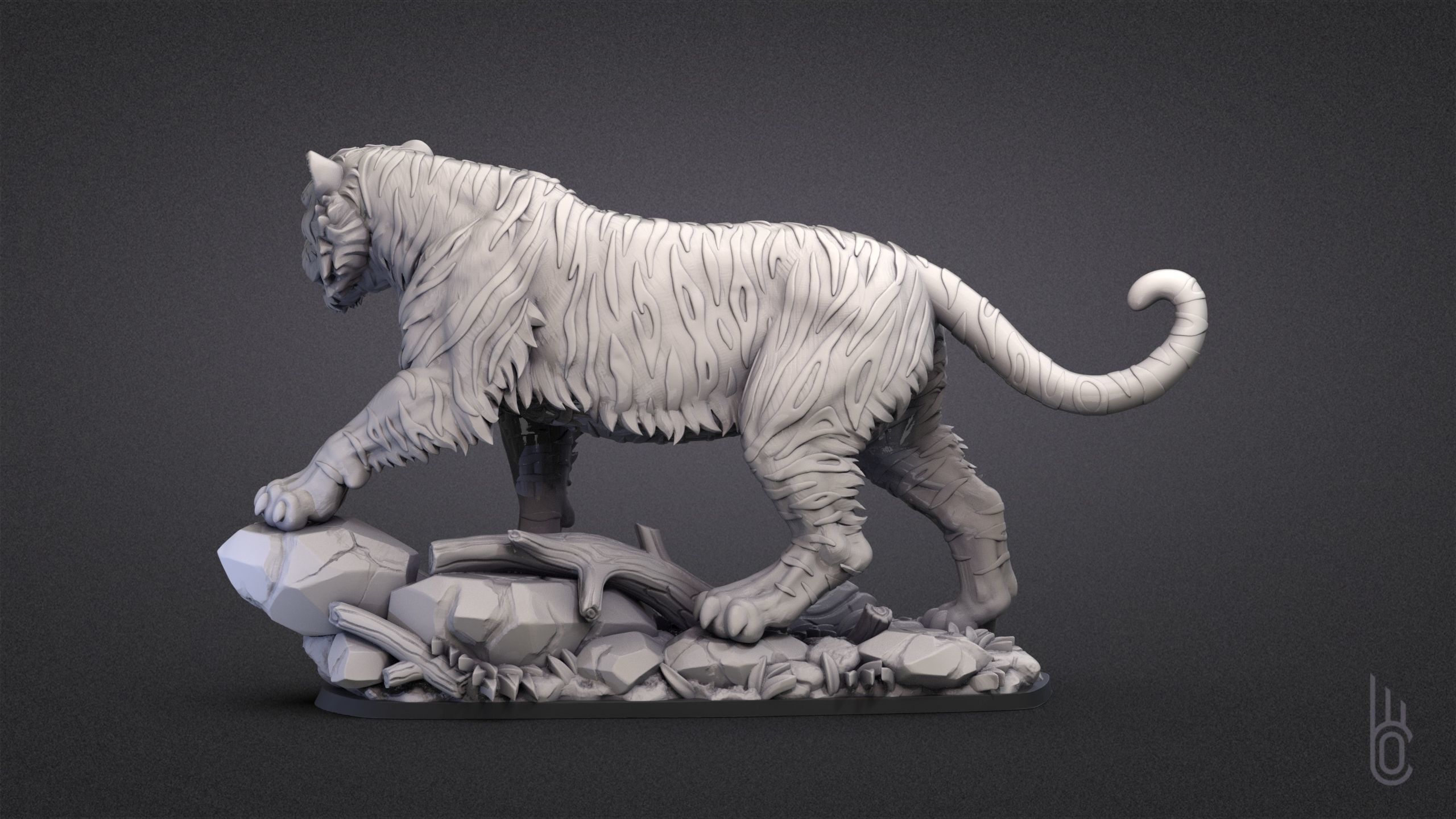 Tiger on rock 3D print model_9
