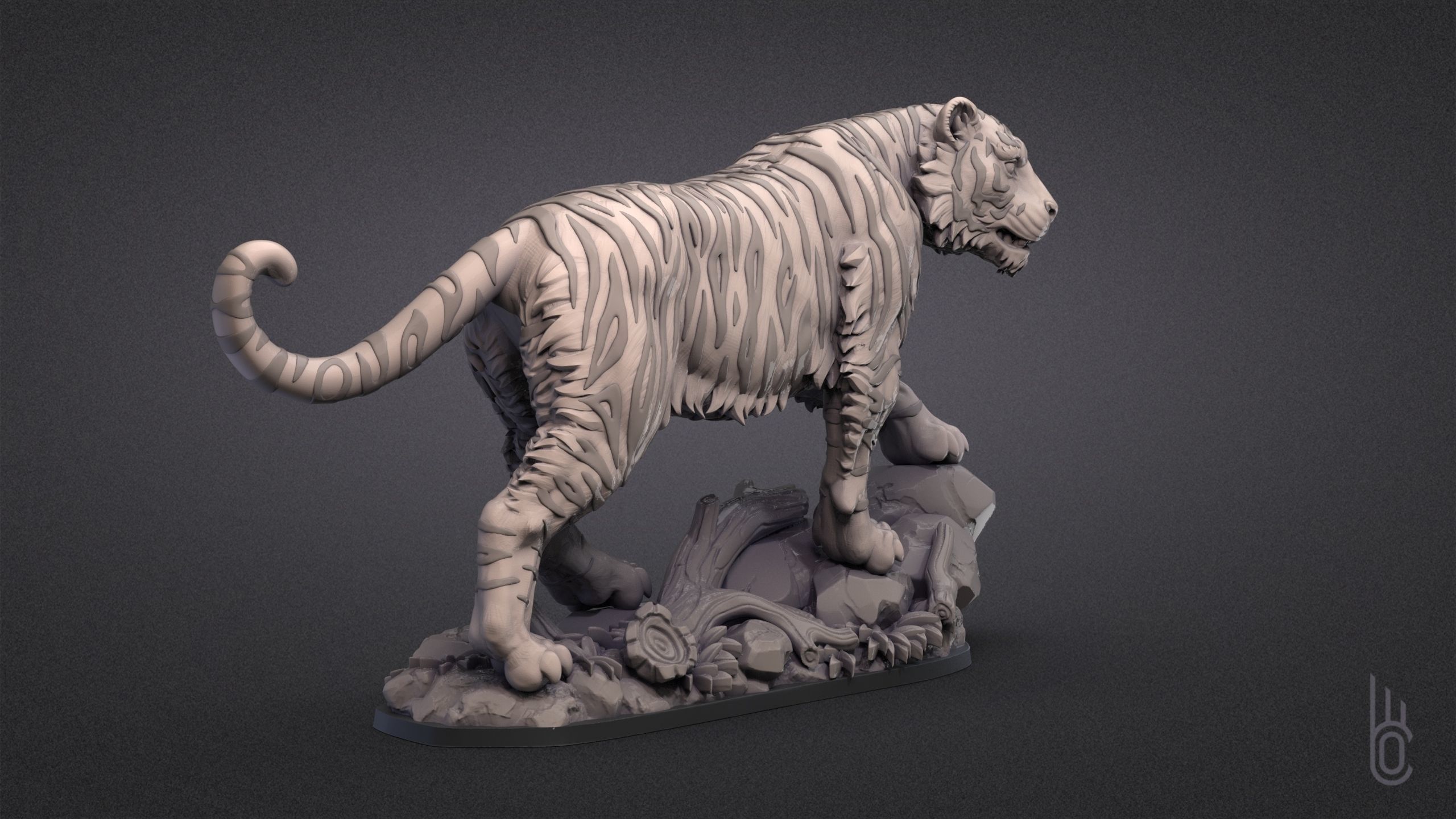 Tiger on rock 3D print model_7