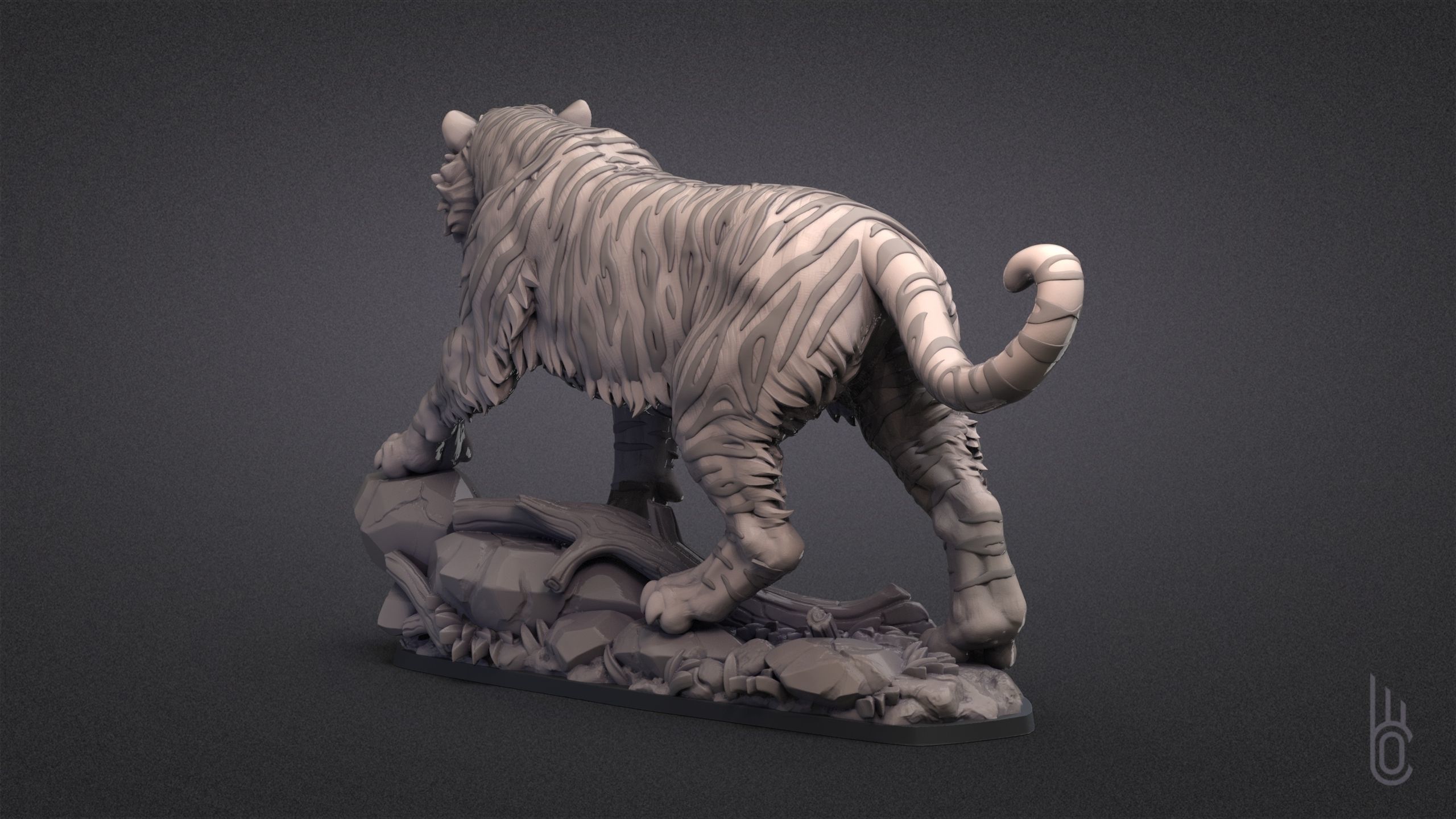 Tiger on rock 3D print model_6