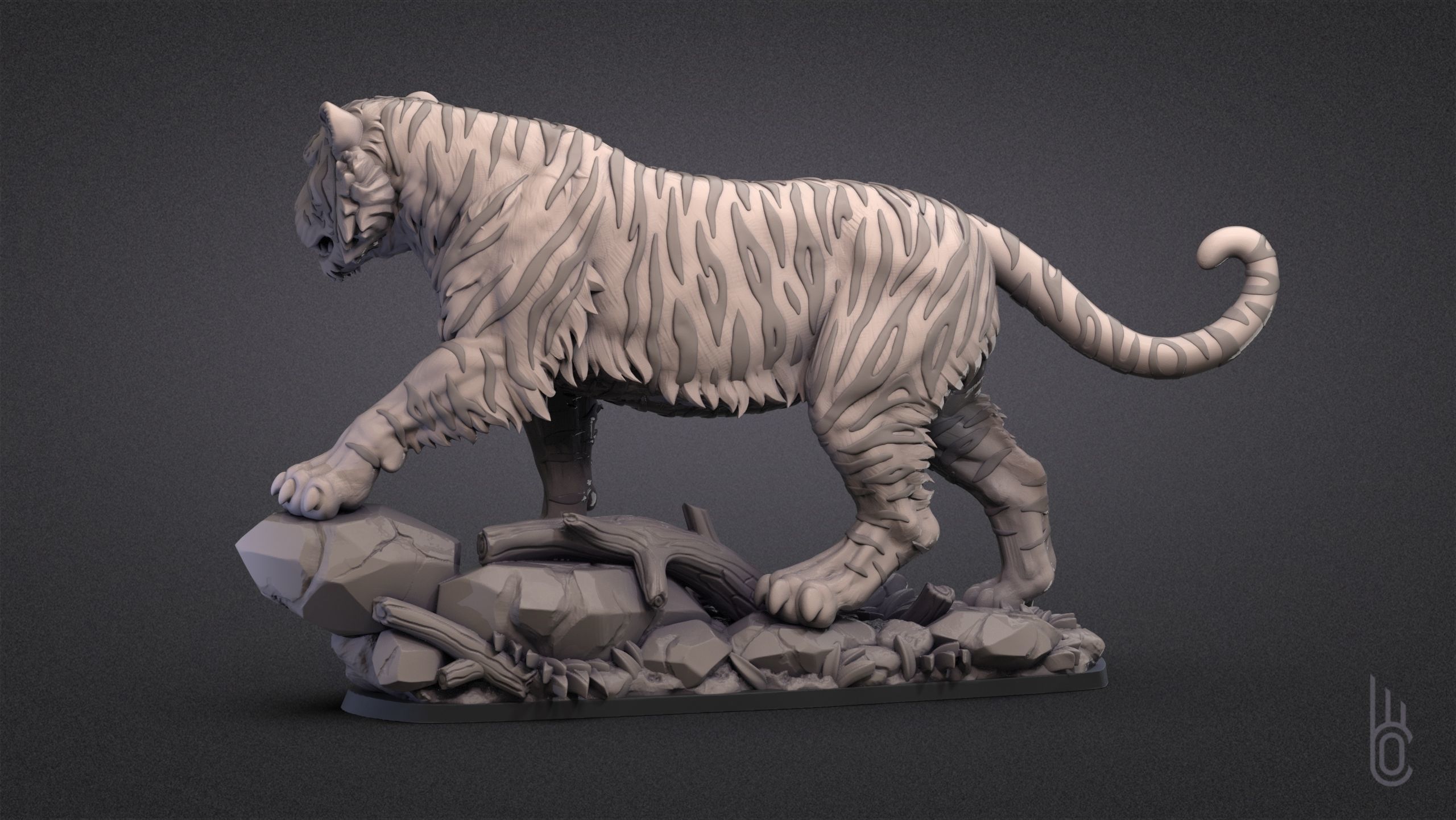 Tiger on rock 3D print model_5