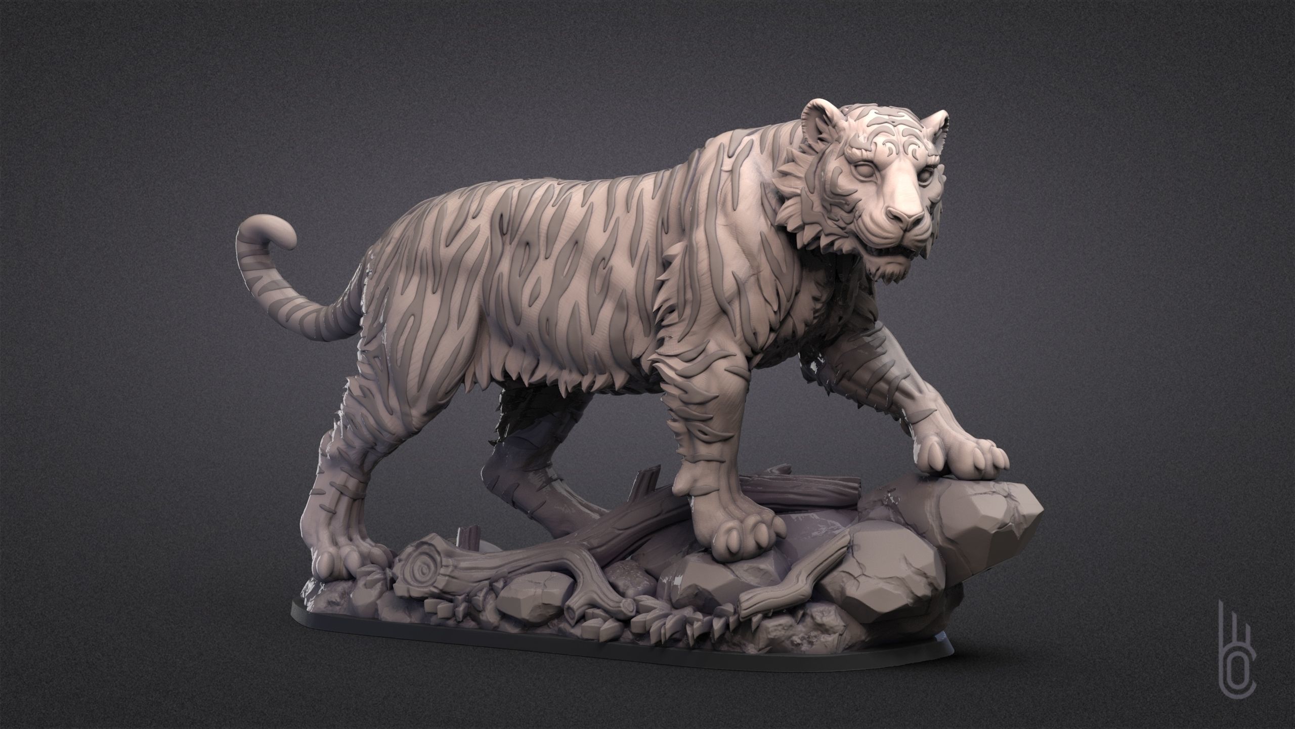 Tiger on rock 3D print model_2