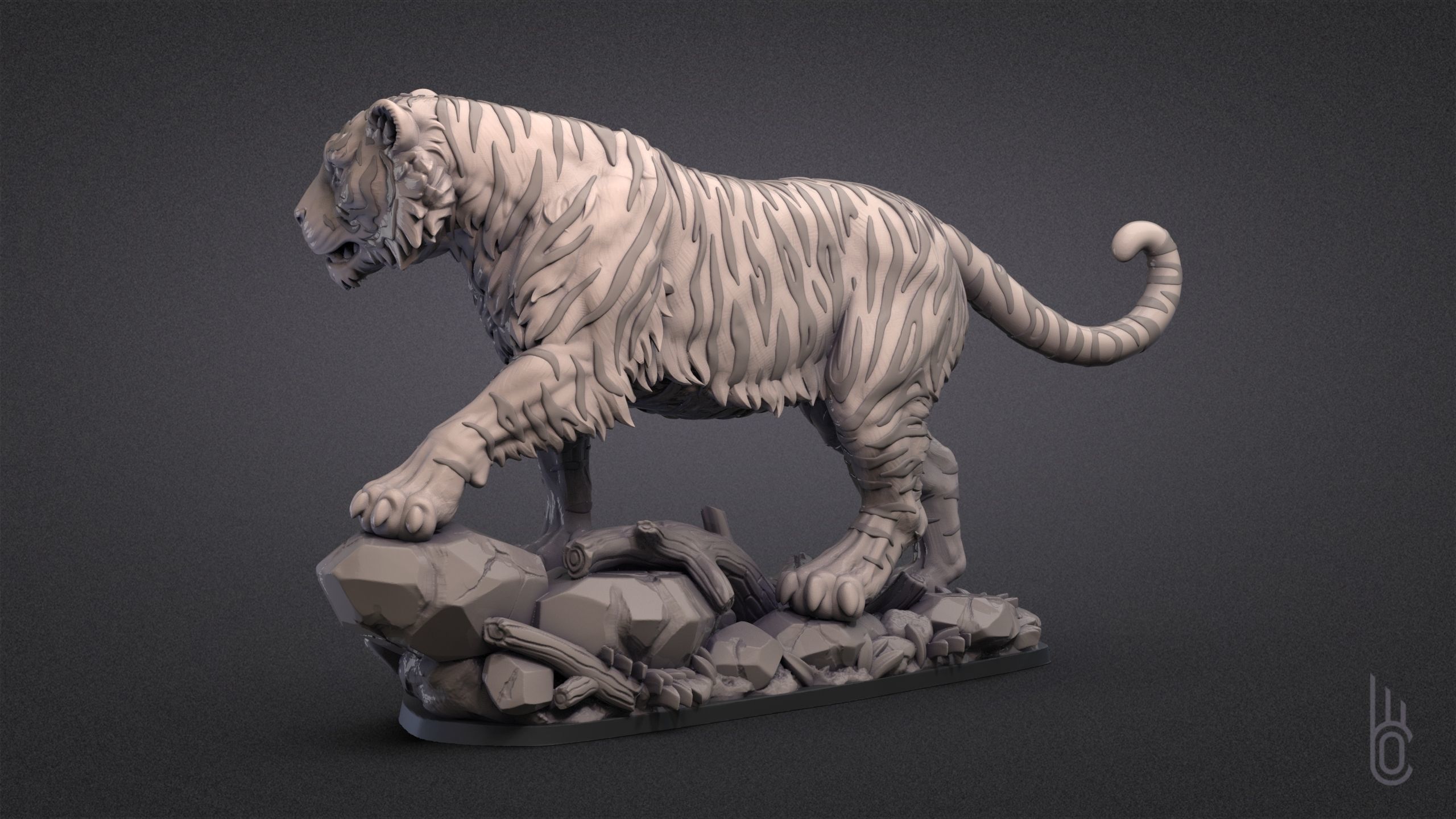 Tiger on rock 3D print model_4
