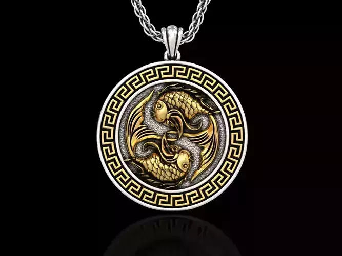 The Pisces Zodiac Sign Fishes Medallion Pendant