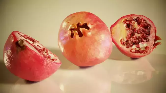 Pomegranate three pomegranates on table Low-poly 3D model