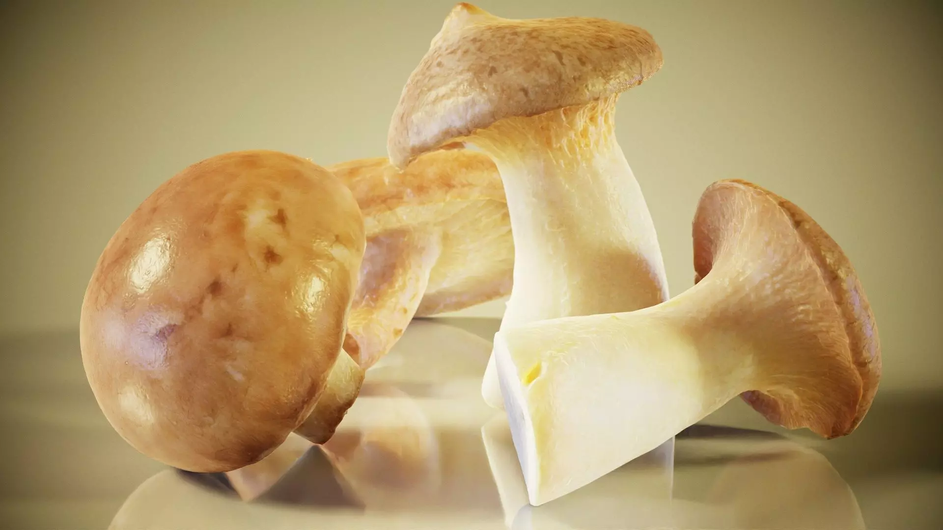 Mushrooms three on table Low-poly 3D model