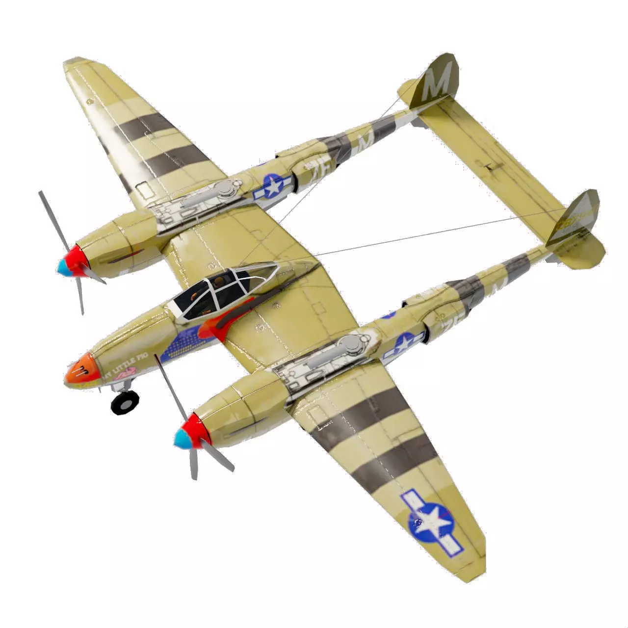 Lockheed P-38 Lightning WW2 fighter Low-poly 3D model_0