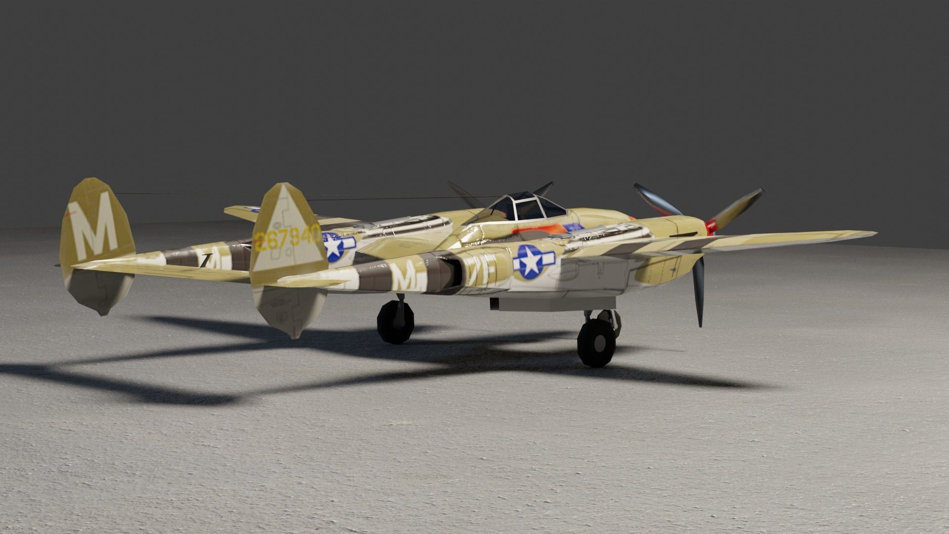 Lockheed P-38 Lightning WW2 fighter Low-poly 3D model_9